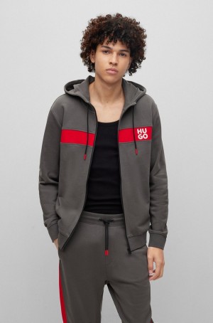 Chandals Hugo Boss Algodon-terry With Stripes And Stacked Logos Hombre Grises Oscuro | 02357-ANCL