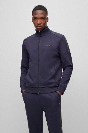 Chandals Hugo Boss Interlock-cotton With Contrast Branding Hombre Azules Oscuro | 27315-VXNY