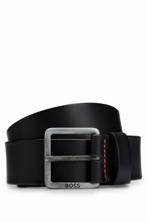 Cinturones Hugo Boss Cuero With Logo-engraved Hebilla Hombre Negros | 06391-USHL