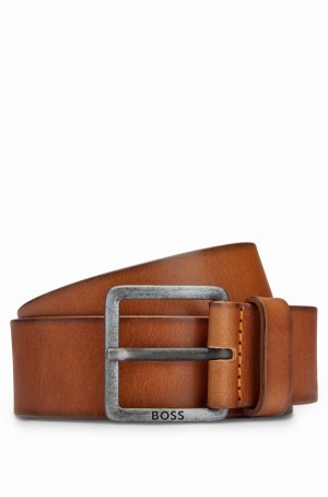 Cinturones Hugo Boss Cuero With Logo-engraved Hebilla Hombre Marrom | 36980-YTBH