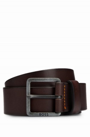 Cinturones Hugo Boss Cuero With Logo-engraved Hebilla Hombre Marrom Oscuro | 27943-VAYE