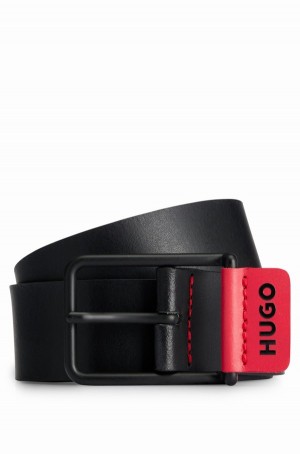 Cinturones Hugo Boss Cuero With Signature-red Logo Trim Hombre Negros | 12695-ZVLA