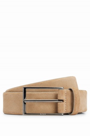 Cinturones Hugo Boss Gamuza With Logo And Gunmetal Hebilla Hombre Beige | 57916-CNHF