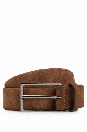 Cinturones Hugo Boss Gamuza With Logo And Gunmetal Hebilla Hombre Marrom | 45736-FQTX