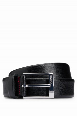 Cinturones Hugo Boss Grained-leather With Logo Hebilla Hombre Negros | 52064-FXLP