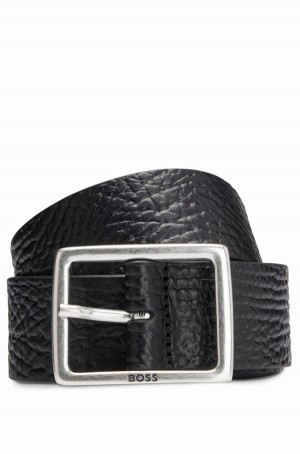 Cinturones Hugo Boss Grained-leather With Frame Hebilla Hombre Negros | 63974-HUJA