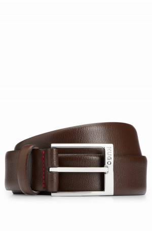 Cinturones Hugo Boss Grained-leather With Logo Hebilla Hombre Marrom Oscuro | 79642-NKYZ
