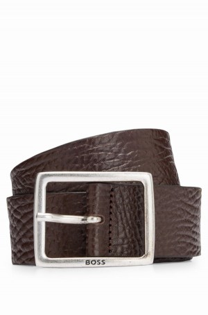 Cinturones Hugo Boss Grained-leather With Frame Hebilla Hombre Marrom Oscuro | 04831-HQVD