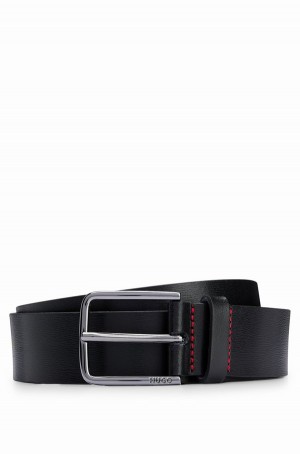 Cinturones Hugo Boss Italian-leather With Logo-engraved Hebilla Hombre Negros | 42395-GPNT