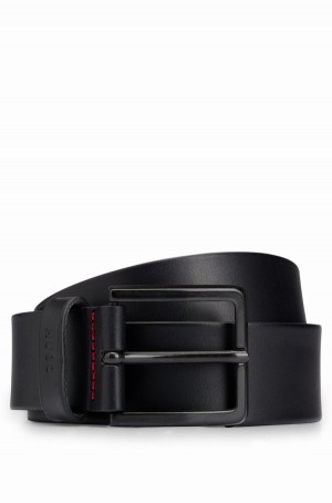 Cinturones Hugo Boss Italian-leather With Logo-stamped Keeper Hombre Negros | 09627-ZTUV