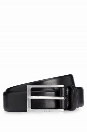 Cinturones Hugo Boss Italian-leather With Logo-engraved Hebilla Hombre Negros | 91472-HJWD