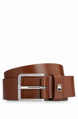 Cinturones Hugo Boss Italian-leather With Signature-stripe Hardware Hombre Marrom | 08196-DOSC