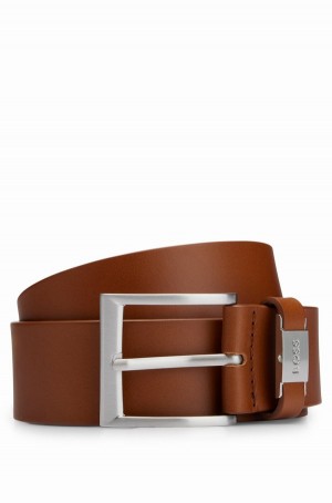 Cinturones Hugo Boss Italian-leather With Logo Keeper And Brushed Hardware Hombre Marrom | 12540-CTPR
