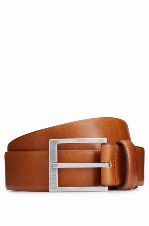 Cinturones Hugo Boss Italian-leather With Silver-toned Hebilla Hombre Marrom | 18940-RTBF