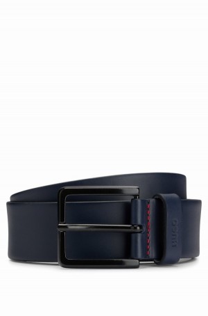 Cinturones Hugo Boss Italian-leather With Logo-stamped Keeper Hombre Azules Oscuro | 39615-XYHT