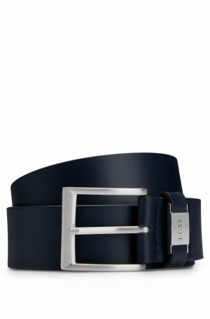 Cinturones Hugo Boss Italian-leather With Logo Keeper And Brushed Hardware Hombre Azules Oscuro | 40638-YWHT