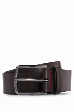 Cinturones Hugo Boss Italian-leather With Logo-engraved Hebilla Hombre Marrom Oscuro | 65280-UMRO