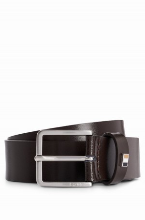 Cinturones Hugo Boss Italian-leather With Signature-stripe Hardware Hombre Marrom Oscuro | 94732-WYLH