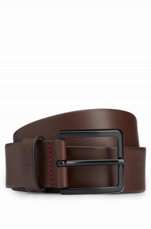 Cinturones Hugo Boss Italian-leather With Logo-stamped Keeper Hombre Marrom Oscuro | 92106-HBUM
