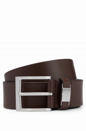 Cinturones Hugo Boss Italian-leather With Logo Keeper And Brushed Hardware Hombre Marrom Oscuro | 27456-IBTL