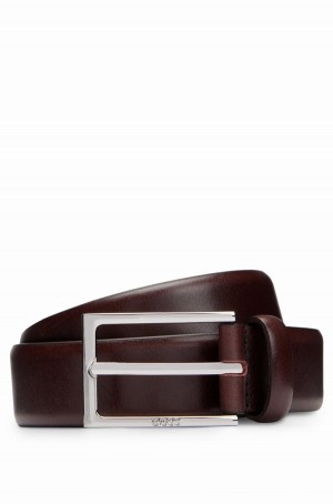 Cinturones Hugo Boss Italian-leather With Logo-engraved Hebilla Hombre Marrom Oscuro | 70956-ZEIV