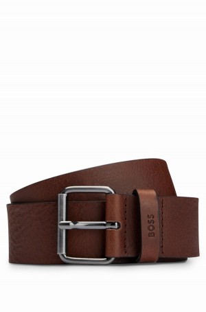 Cinturones Hugo Boss Italian-leather With Gunmetal-effect Hardware Hombre Marrom Oscuro | 18945-LAFD