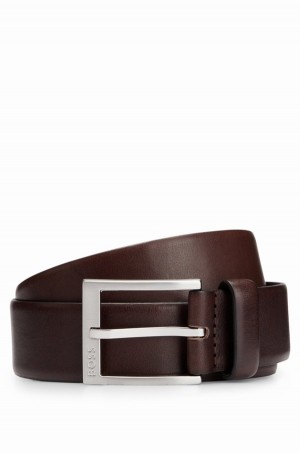 Cinturones Hugo Boss Italian-leather With Silver-toned Hebilla Hombre Marrom Oscuro | 31520-MNQX