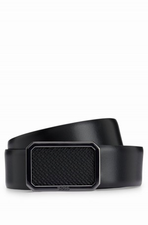 Cinturones Hugo Boss Italian-leather With Monogram Plaque Hebilla Hombre Negros | 17624-RDSN
