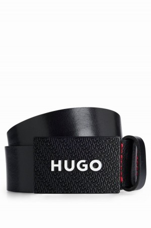 Cinturones Hugo Boss Italian-leather With Branded Plaque Hebilla Hombre Negros | 72183-CGRK