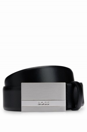Cinturones Hugo Boss Italian-leather With Logo-plaque Hebilla Hombre Negros | 62891-PKEG