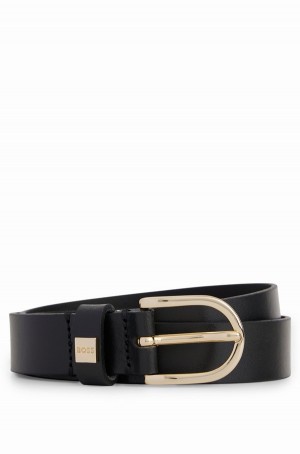 Cinturones Hugo Boss Italian-leather With Gold-tone Hebilla Mujer Negros | 29018-UWRV