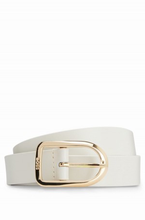 Cinturones Hugo Boss Italian-leather With Gold-tone Hebilla Mujer Beige Claro | 98361-SLQU