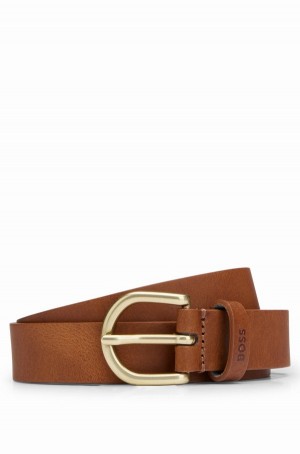 Cinturones Hugo Boss Italian-leather With Embossed-logo Keeper Mujer Marrom | 92567-ZCHI