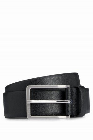 Cinturones Hugo Boss Italian-made Cuero With Engraved-logo Hebilla Hombre Negros | 31058-YEOX