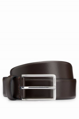 Cinturones Hugo Boss Italian-made Cuero With Engraved-logo Hebilla Hombre Marrom Oscuro | 47065-SPCF