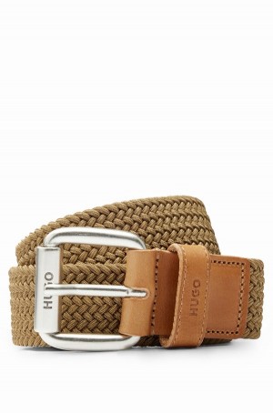 Cinturones Hugo Boss Italian-made Woven With Cuero Trims Hombre Beige | 86204-OXFA
