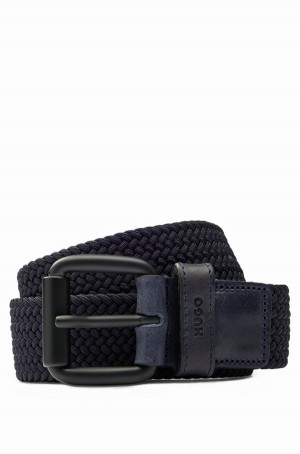 Cinturones Hugo Boss Italian-made Woven With Cuero Trims Hombre Azules Oscuro | 69275-EMGW