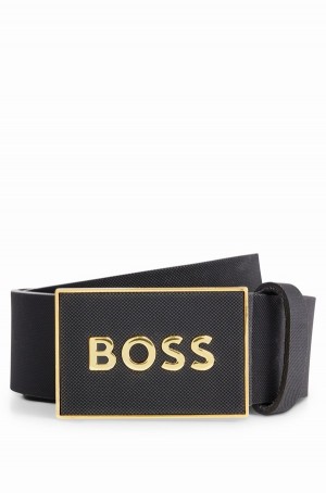 Cinturones Hugo Boss Plaque-buckle In Italian Cuero Hombre Negros | 32178-FRZK
