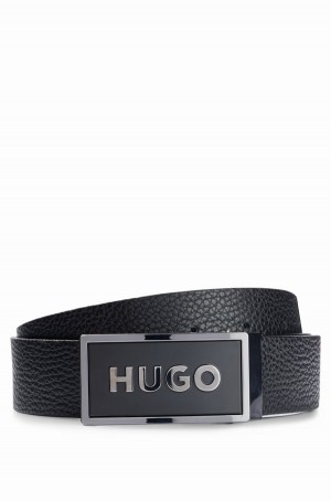 Cinturones Hugo Boss Reversible In Grained Cuero With Plaque Hebilla Hombre Negros | 80263-TZRU