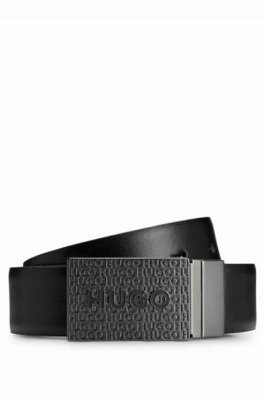 Cinturones Hugo Boss Reversible Italian-leather With Pin And Plaque Buckles Hombre Negros | 30168-BSKF