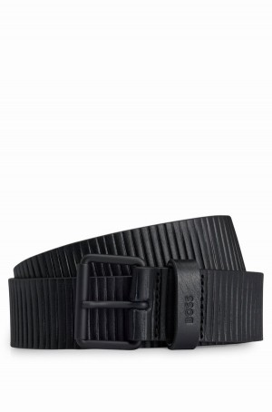 Cinturones Hugo Boss Structured-leather With Logo Keeper Hombre Negros | 03821-JBYH