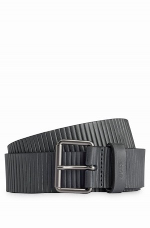 Cinturones Hugo Boss Structured-leather With Logo Keeper Hombre Grises Oscuro | 72198-HPRG