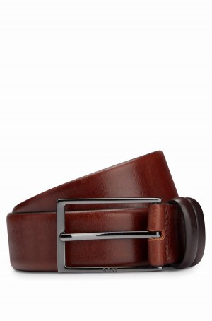 Cinturones Hugo Boss Vegetable-tanned Cuero With Gunmetal Hardware Hombre Marrom | 46183-ARLB