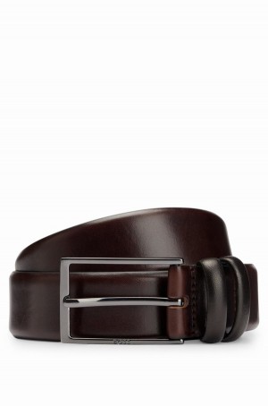 Cinturones Hugo Boss Vegetable-tanned Cuero With Gunmetal Hardware Hombre Marrom Oscuro | 36809-WVKU