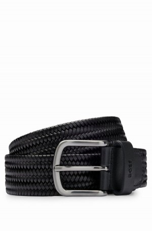 Cinturones Hugo Boss Woven-leather With Gunmetal Pin Hebilla Hombre Negros | 65280-CEHV