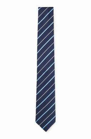 Corbatas Hugo Boss Silk-blend With All-over Diagonal Stripe Hombre Azules Oscuro | 96157-WODY