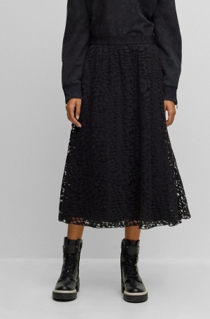 Falda Hugo Boss Algodon-blend With Signature Encaje Overlay Mujer Negros | 27961-YMOJ