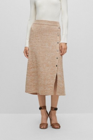Falda Hugo Boss Melange With Monogrammed-button Trim Mujer Beige | 86014-FGWX