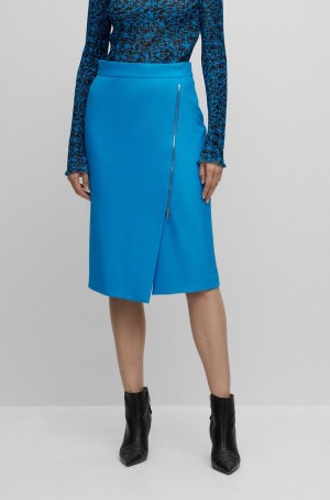 Falda Hugo Boss Pencil In Stretch Fabric With Asymmetric Front Zip Mujer Turquesa | 54137-JBMY