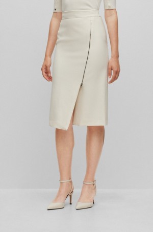 Falda Hugo Boss Pencil In Stretch Fabric With Asymmetric Front Zip Mujer Blancos | 67482-BQOC